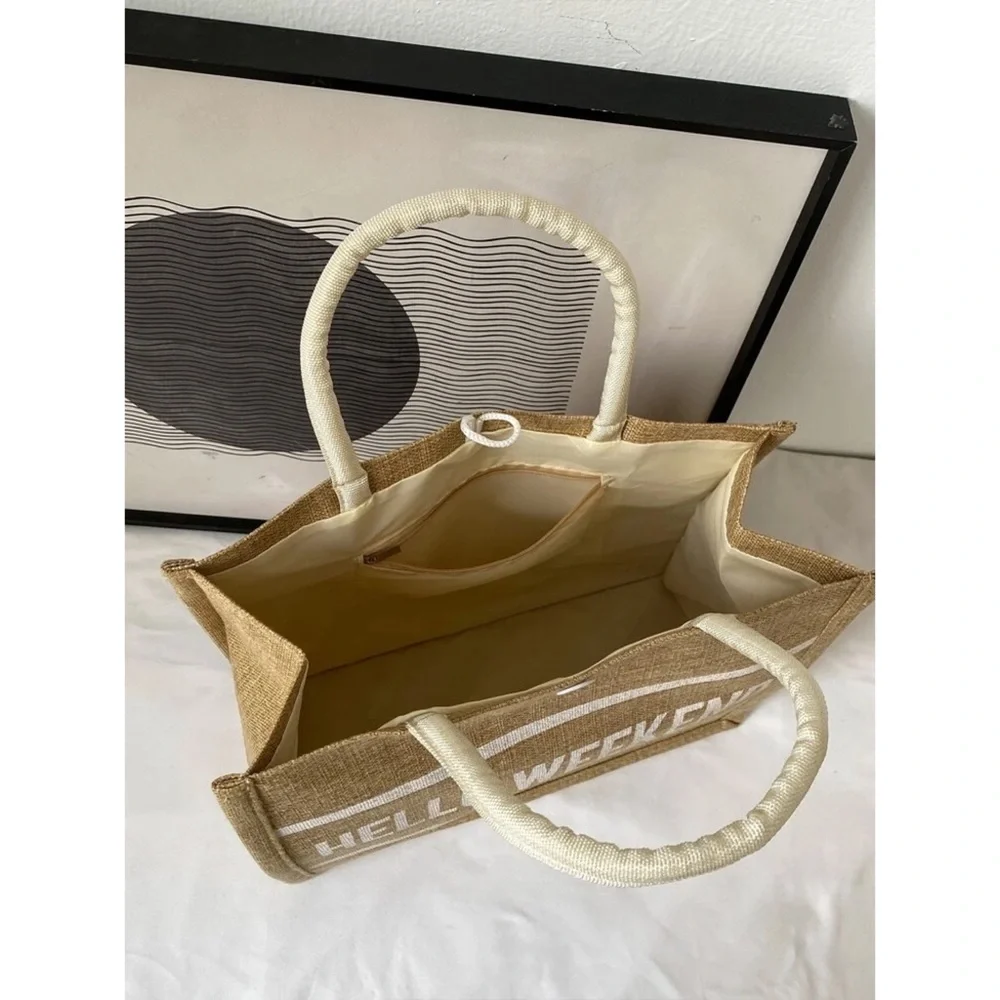 Hello Weekend Graphic Top Handle Tote Bag - Picture 4 of 8